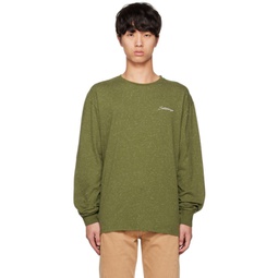 Green Speckled Chain Script Long Sleeve T-Shirt 231899M213019