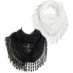 Scarf& Feminine Lace Infinity with Teardrop Fringes
