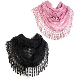Scarf& Feminine Lace Infinity with Teardrop Fringes