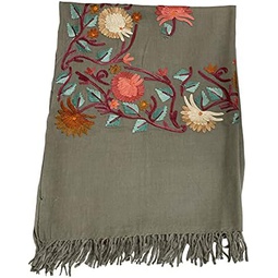 Cashmere Scarf for Women and Girls Long Big Lightweight Floral Embroidery and Hand Knotted Edgings