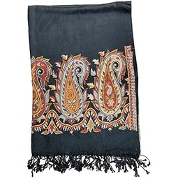 Pure Cashmere Scarves for Women and Girls Mankolam Embroidery and Hand Knotted Edging Shawl Scarf