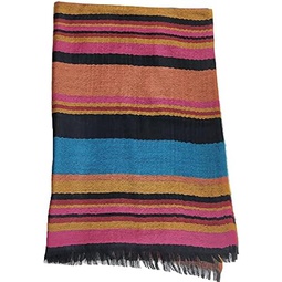 Scarves for Women Dobby Wool Light Weight Big Shawl Horizontal Stripes Sunscreen Wrap
