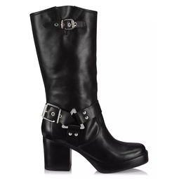 Kiara 76MM Leather Zip-Up Block Heel Boots