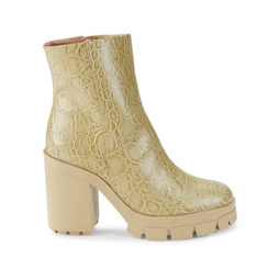 Gwendoline Croc-Embossed Leather Ankle Boots