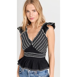Mable Cambric Flutter Sleeve Pleated Top