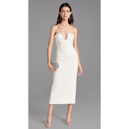 Cream Sequin Boucle Midi Dress