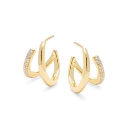 Jade 14K Goldplated Sterling Silver & Cubic Zirconia Pave Huggie Hoop Earrings