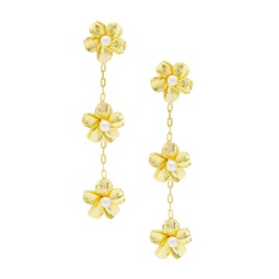 22K Gold Plated & 2.5MM Cultured Pearl Flower Drop Earrings