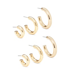 Set of 3 14K Goldplated Brass Tube Hoop Earrings