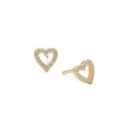 Eros 14K Goldplated Sterling Silver & Cubic Zirconia Heart Stud Earrings