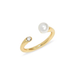 Mona 14K Goldplated Sterling Silver, 5MM Swarovski Simulated Pearl & Cubic Zirconia Open Ring