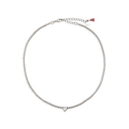 14K White Vermeil Sterling Silver & Cubic Zirconia Heart Tennis Necklace