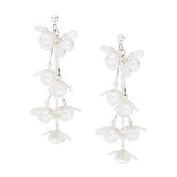 Petunia Silver Plated & 10MM Swarovski Pearl Drop Earrings