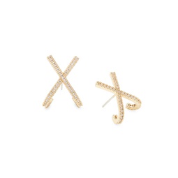 14K Goldplated & Cubic Zirconia Pave Criss Cross Stud Earrings