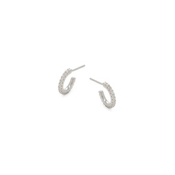14K White Gold Vermeil & Cubic Zirconia Huggie Earrings