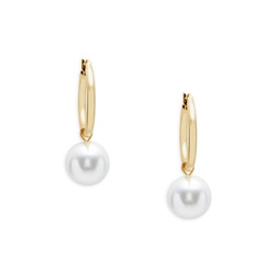 Jasmin 14K Goldplated & 10MM Round Swarovski Pearl Huggie Earrings