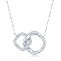 sterling silver micro pave cz interlocking diamond-shaped necklace