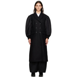 Black Double Breasted Coat 232405F059001