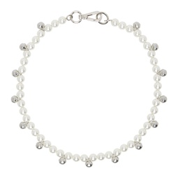 White Bell Charm & Pearl Necklace 241405F023013