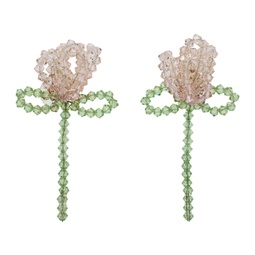 Pink & Green Cluster Flower Earrings 241405F022049