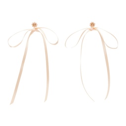 Beige & Pink Bow Ribbon Stud Earrings 241405F022036
