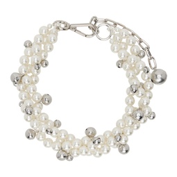 White Twisted Bell Charm & Pearl Necklace 241405F023011