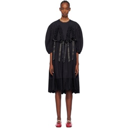 Black Puff Sleeve Midi Dress 241405F052011