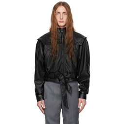 Black Zip Faux-Leather Jacket 231149M181004