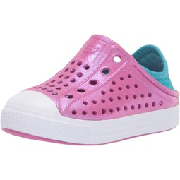 Skechers Girls Foamies Guzman Steps - Shimmer Sweet Sneaker, Hot Pink/Turquoise, 4 Big Kid