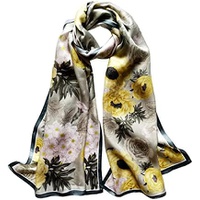 Womens 100% Mulberry Silk Scarf Floral Print Satin Long Scarf Wrap Shawl