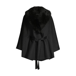 Shearling Collar Wrap Belted Coat