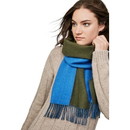 Sol Alpaca unisex double face scarf with fringe Baby Alpaca scarf (Olive/Blue)