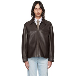 Brown Zip Leather Jacket 241221M181001