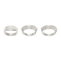 Silver Disc & Dimple Ring Set 241942F024002