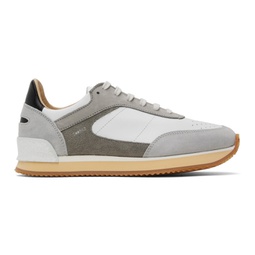 White & Gray Dash Low Sneakers 241818F128006