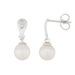 14k white gold diamond pearl earrings