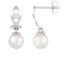 14k white gold diamond pearl earrings