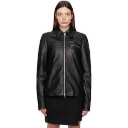 Black Gel Leather Jacket 241301F064000