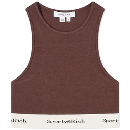 Sporty & Rich Serif Logo Ribbed Cropped Tank Top Chocolate