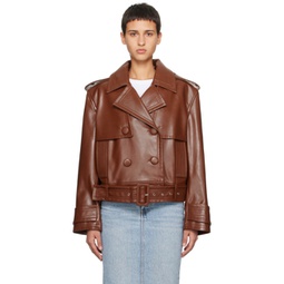 Brown Fern Faux-Leather Jacket 241321F063007