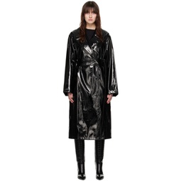 Black Henriette Faux-Leather Trench Coat 241321F067006