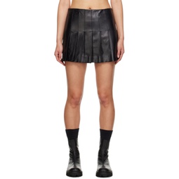 Black Pleated Leather Miniskirt 232321F090001