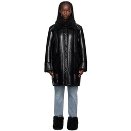 Black Ramona Faux-Leather Coat 232321F059022