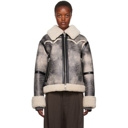 Gray & Off-White Lessie Faux-Shearling Jacket 232321F063015