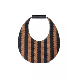 Moon Leather-Trimmed Striped Woven Tote Bag
