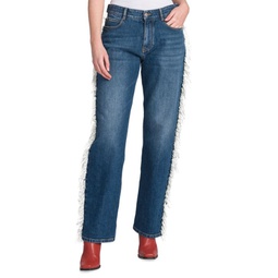 Fringed Straight-Leg Mid-Rise Jeans