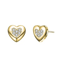 sterling silver 14k yellow gold plated with 0.18ctw lab created moissanite pave heart stud earrings
