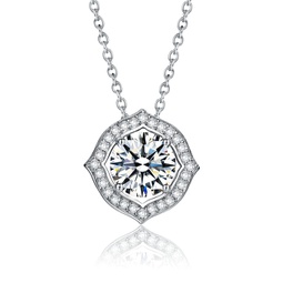 sterling silver with 1ctw lab created moissanite round halo vintage style pendant necklace