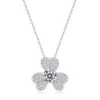 sterling silver with 1ctw lab created moissanite french pave blooming flower solitaire pendant necklace