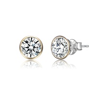sterling silver 14k yellow gold plated with 2.40ctw round lab created moissanite modern bezel stud earrings